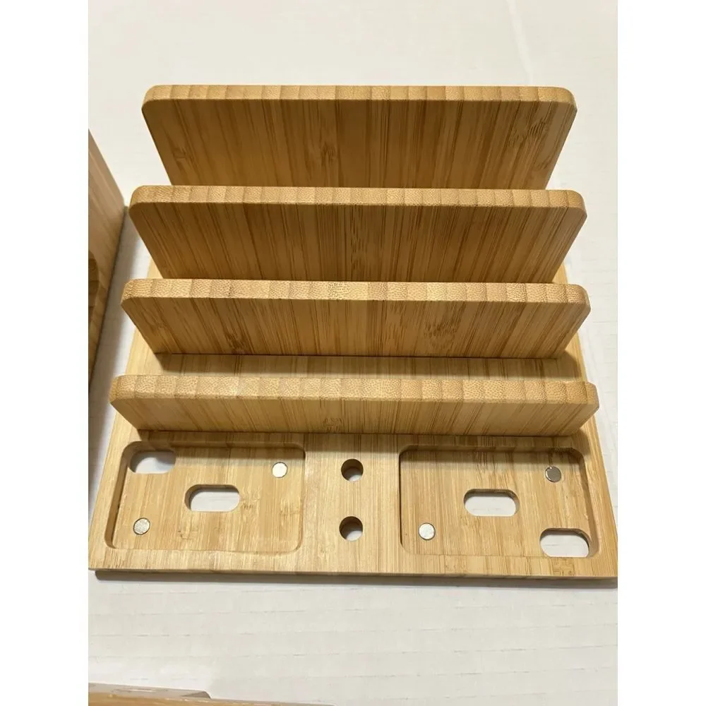 Bamboo Desk Organizer Charging Station Phone Tablet Mail Holder Wood
